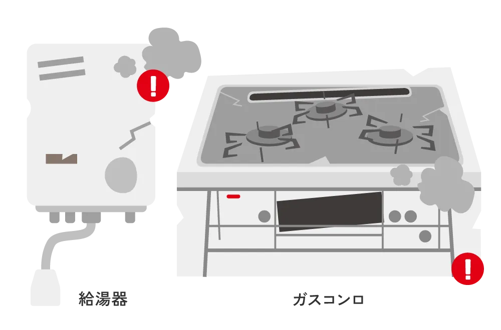 給湯器、ガスコンロ等を確認